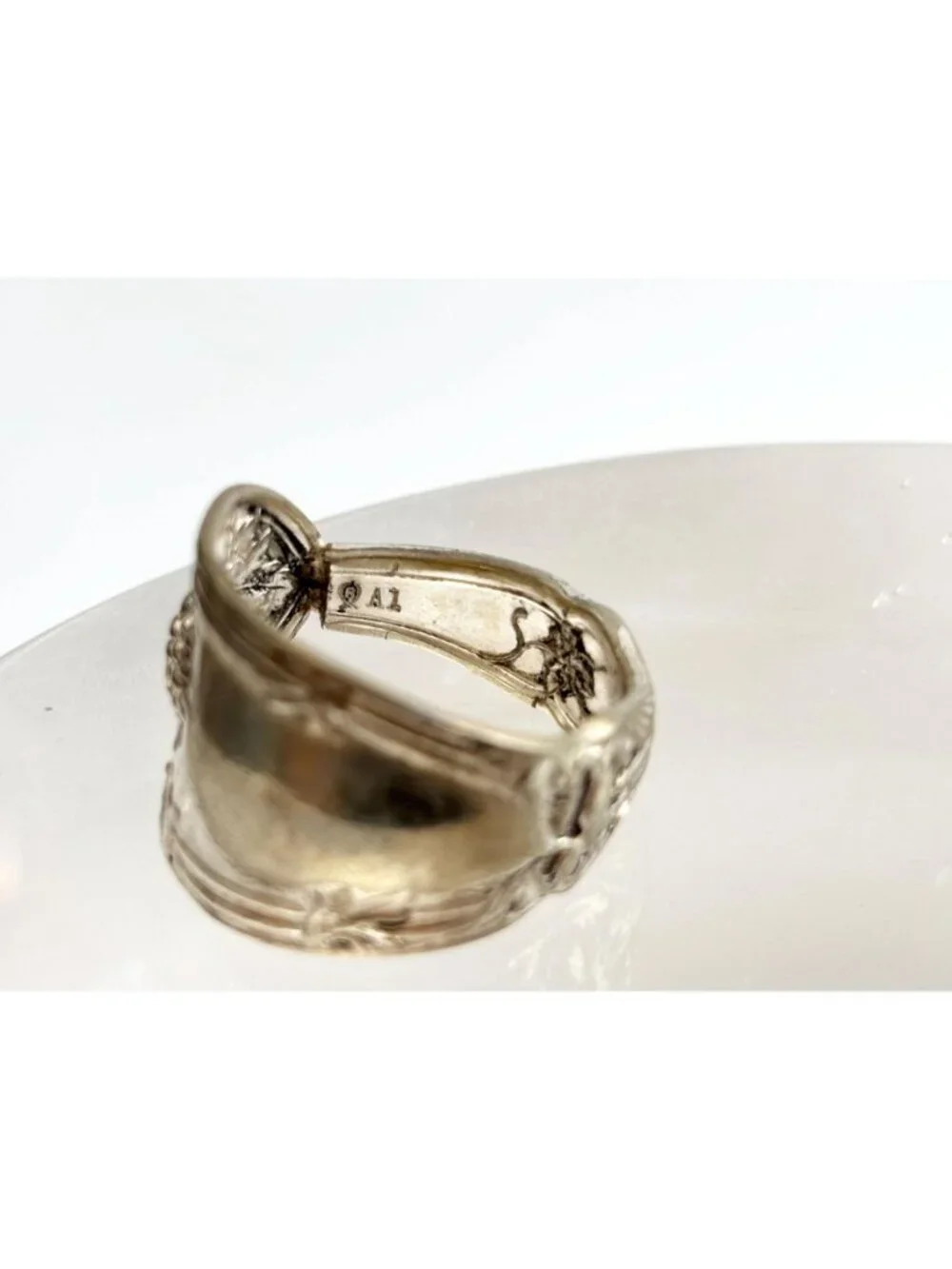 Silver Plated La Vigne Grapevine Spoon Sterling Silver 925 Vintage Ring - sz 10